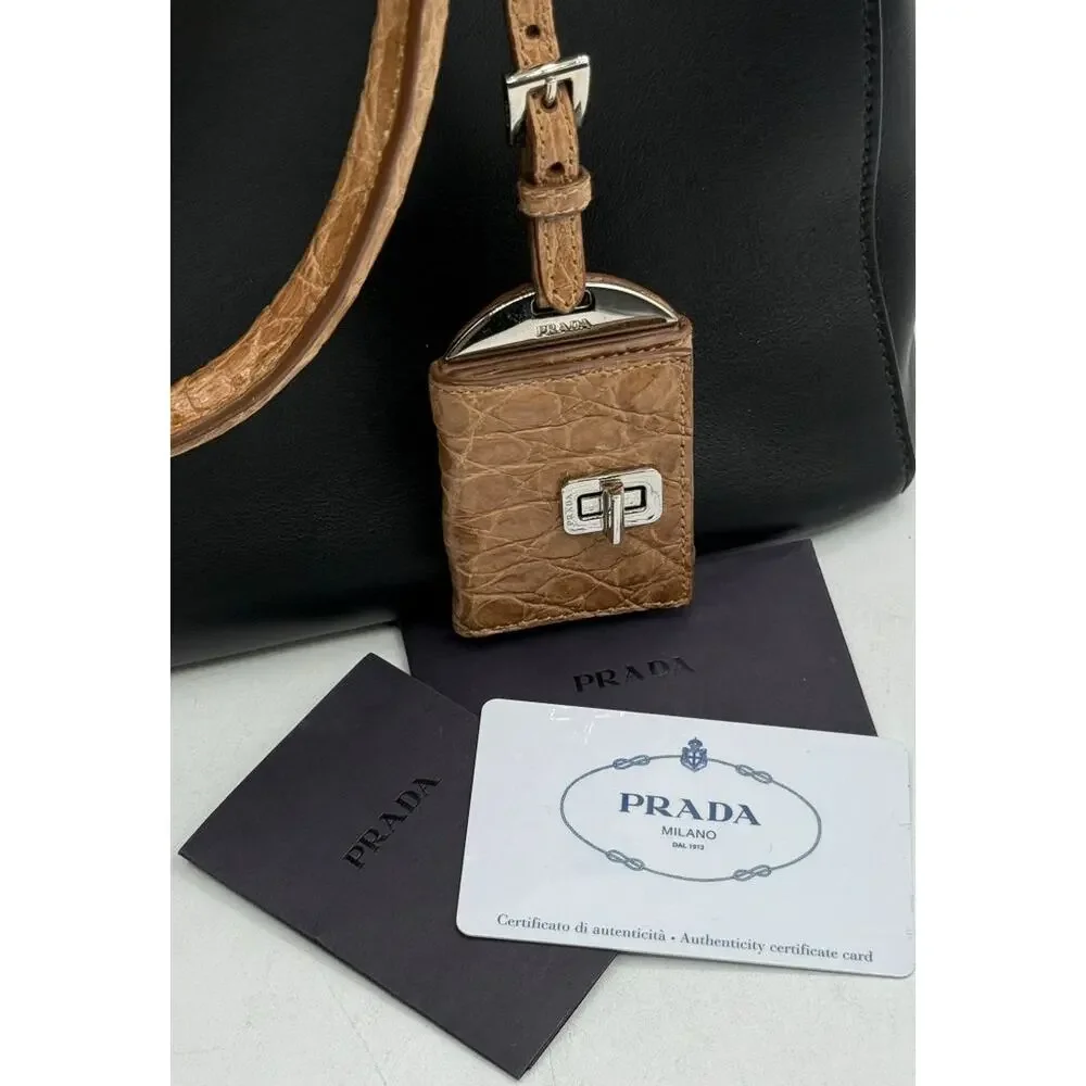 Prada Galleria Double Zip Tote in Nero & Sughero